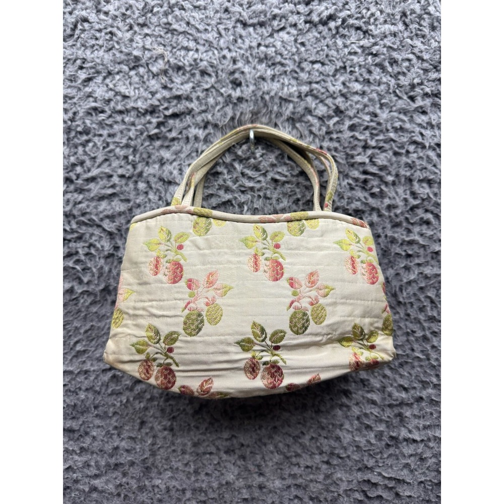 Vintage 90'sManolo Blahnik Fruit Embroidered Canvas Handle Bag Beige - Picture 2 of 13